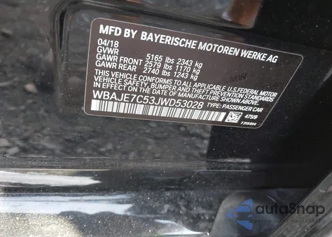 2018 BMW 540I xDrive z USA, uszkodzony, nr VIN WBAJE7C53JWD53028